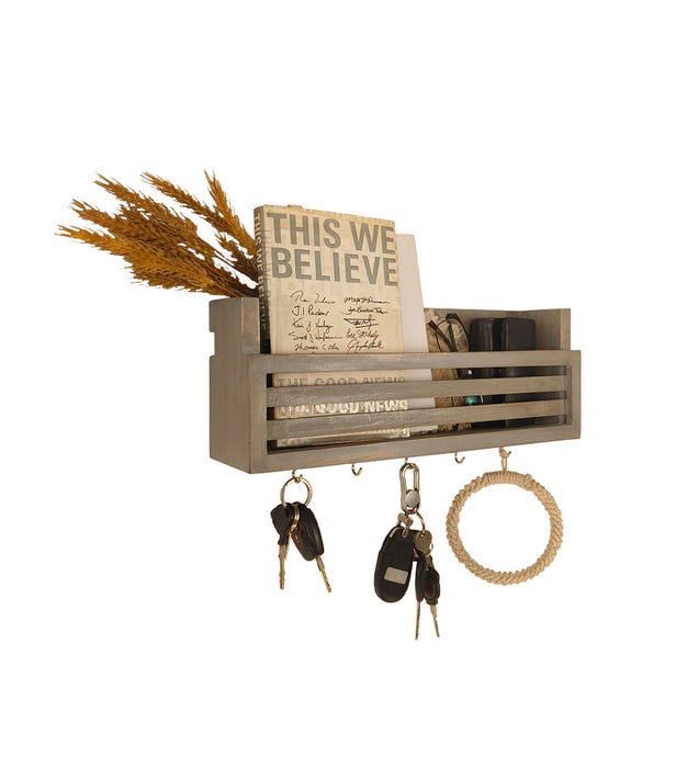 CLAUDE Wooden Wall Shelf Organiser with Key Holders