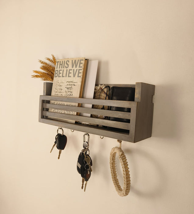 CLAUDE Wooden Wall Shelf Organiser with Key Holders