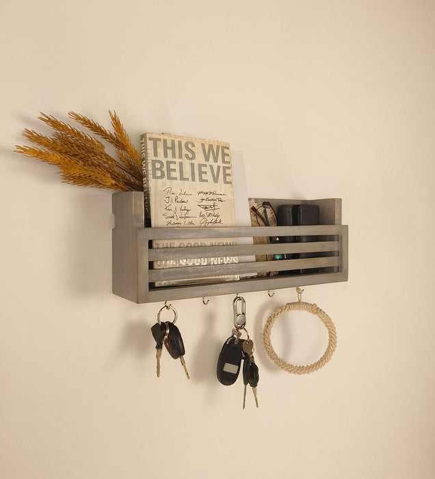 CLAUDE Wooden Wall Shelf Organiser with Key Holders
