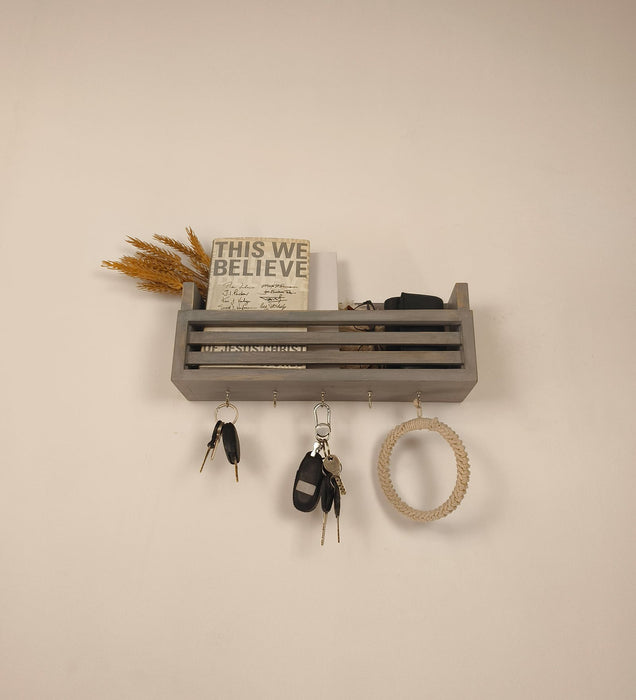 CLAUDE Wooden Wall Shelf Organiser with Key Holders