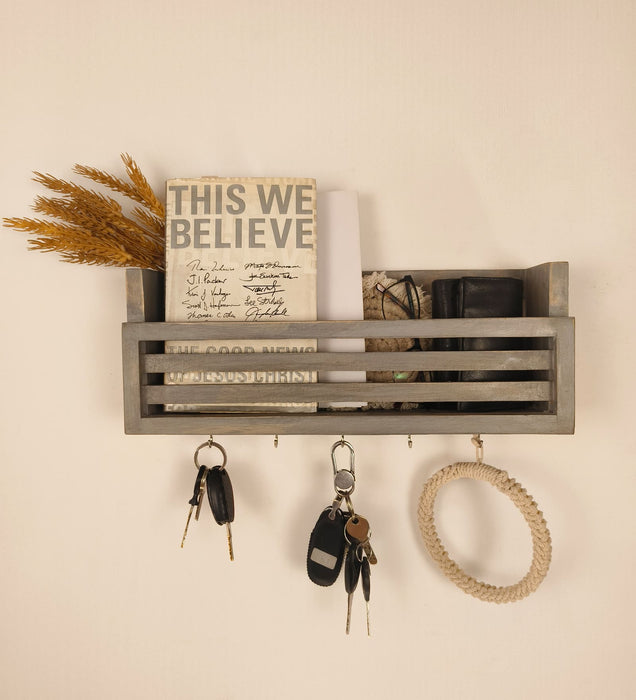 CLAUDE Wooden Wall Shelf Organiser with Key Holders