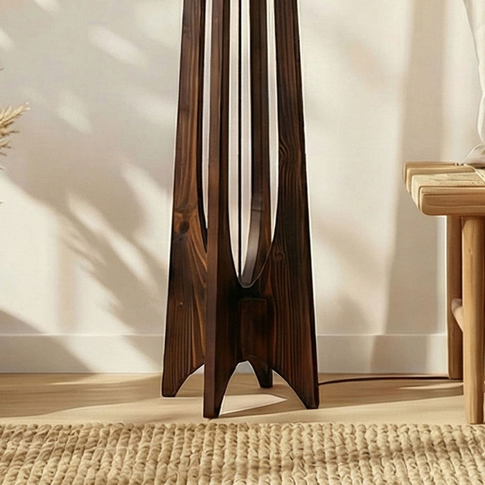 Camille Wooden Floor Lamp with Brown Base and Jute Fabric Lampshade