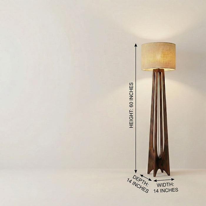 Camille Wooden Floor Lamp with Brown Base and Jute Fabric Lampshade