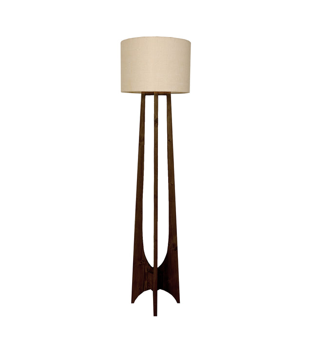 Camille Wooden Floor Lamp with Brown Base and Jute Fabric Lampshade