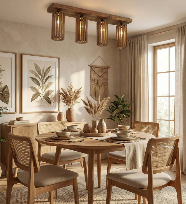 Casa Brown Wooden 4 Series Ceiling Lamp