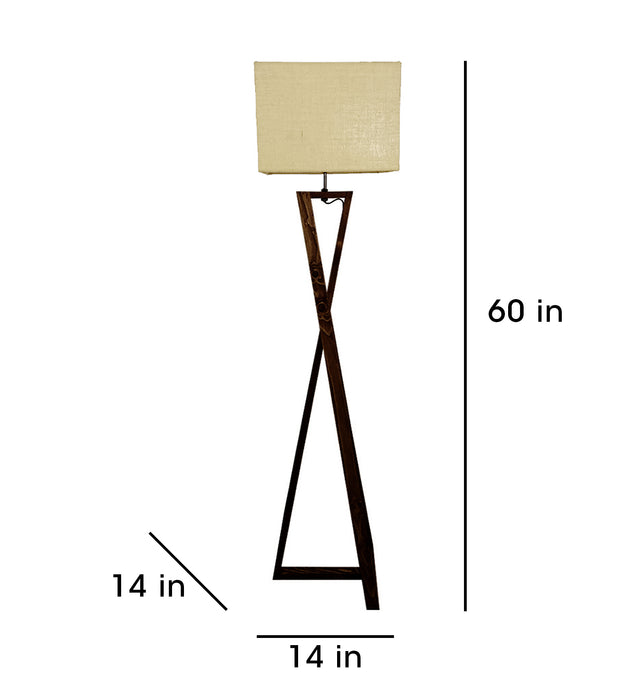 Catapult Wooden Floor Lamp with Brown Base and Premium Beige Fabric Lampshade