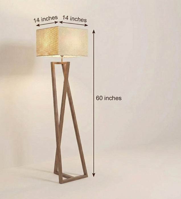 Catapult Wooden Floor Lamp with Brown Base and Premium Beige Fabric Lampshade
