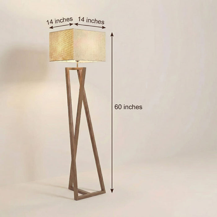 Catapult Wooden Floor Lamp with Brown Base and Premium Beige Fabric Lampshade