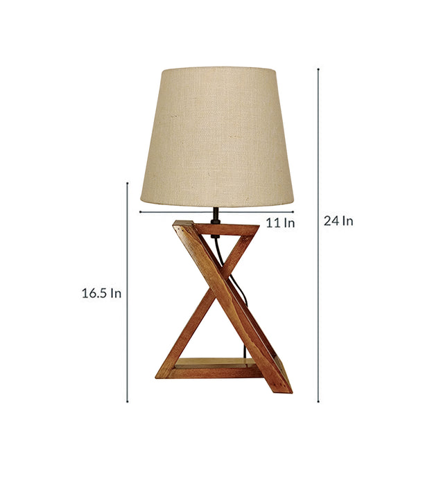 Catapult Brown Wooden Table Lamp with Black Fabric Lampshade