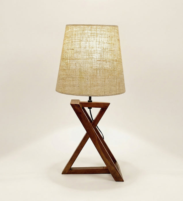 Catapult Brown Wooden Table Lamp with Black Fabric Lampshade