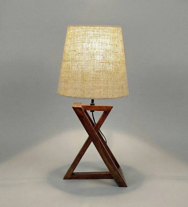 Catapult Brown Wooden Table Lamp with Black Fabric Lampshade