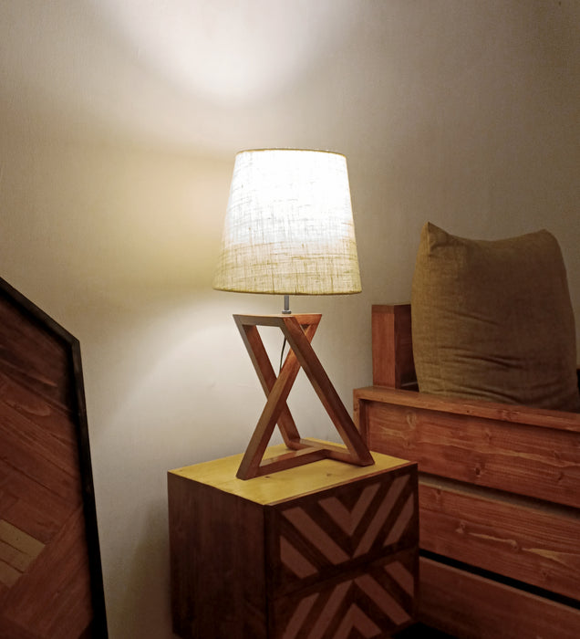 Catapult Brown Wooden Table Lamp with Black Fabric Lampshade