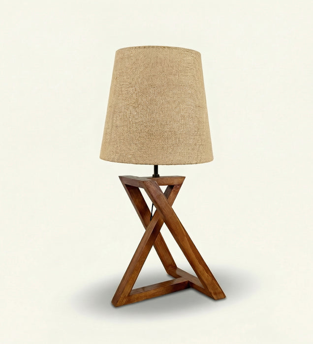 Catapult Brown Wooden Table Lamp with Black Fabric Lampshade