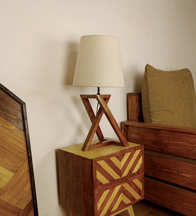 Catapult Brown Wooden Table Lamp with Black Fabric Lampshade