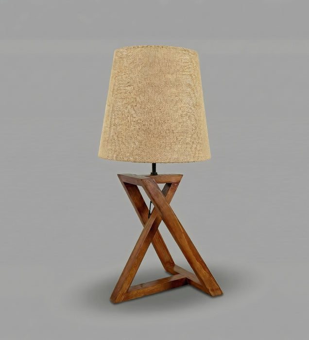 Catapult Brown Wooden Table Lamp with Black Fabric Lampshade