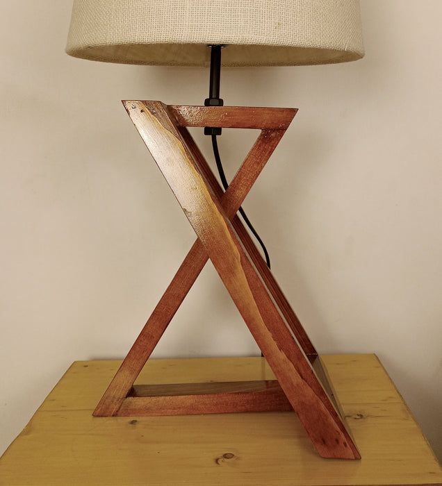 Catapult Brown Wooden Table Lamp with Black Fabric Lampshade