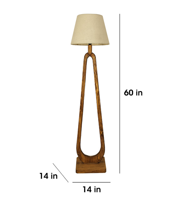 Cavern Wooden Floor Lamp with Brown Base and Jute Fabric Lampshade