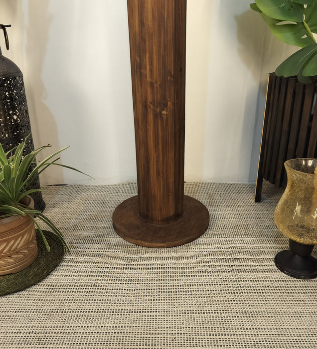 Cedar Wooden Floor Lamp With Brown Base and Beige Fabric Lampshade