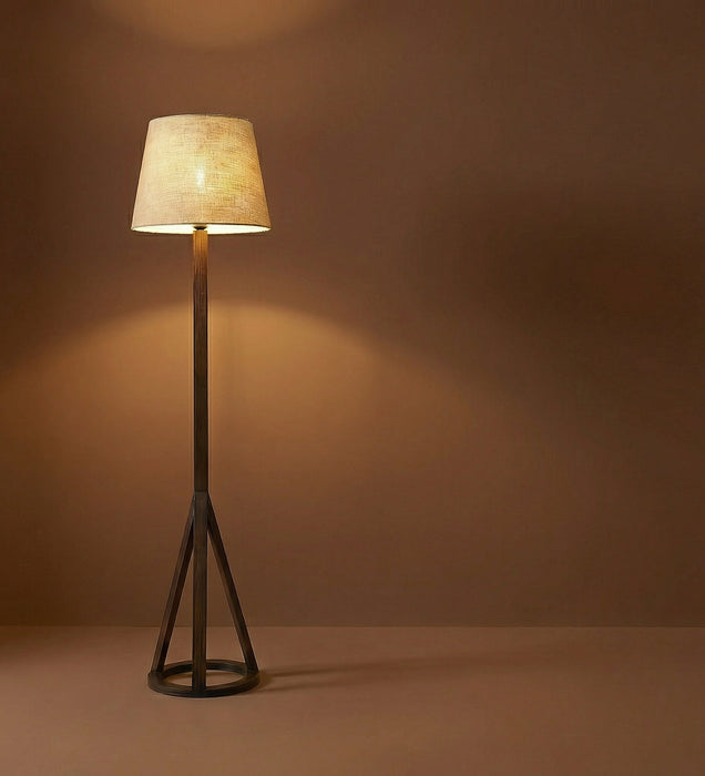 Celine Wooden Floor Lamp with Brown Base and Premium Beige Fabric Lampshade
