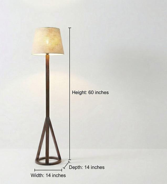 Celine Wooden Floor Lamp with Brown Base and Premium Beige Fabric Lampshade