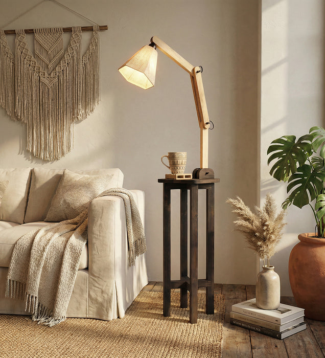 Centaur Wooden Floor Lamp with Beige Fabric Lampshade