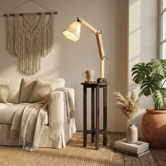 Centaur Wooden Floor Lamp with Beige Fabric Lampshade