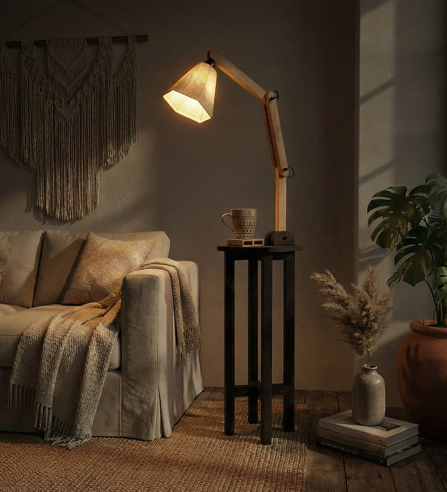 Centaur Wooden Floor Lamp with Beige Fabric Lampshade