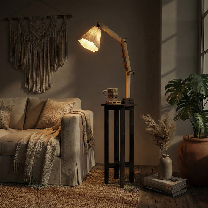 Centaur Wooden Floor Lamp with Beige Fabric Lampshade