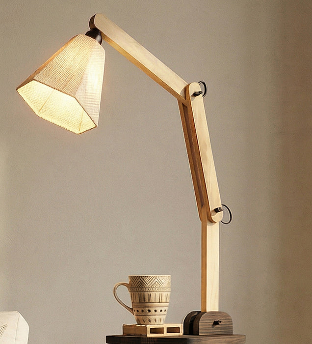 Centaur Wooden Floor Lamp with Beige Fabric Lampshade