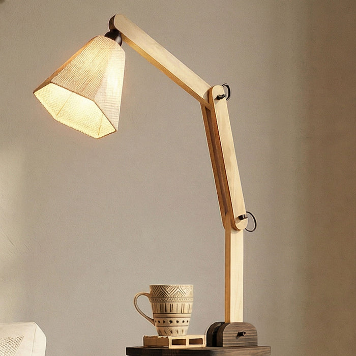 Centaur Wooden Floor Lamp with Beige Fabric Lampshade