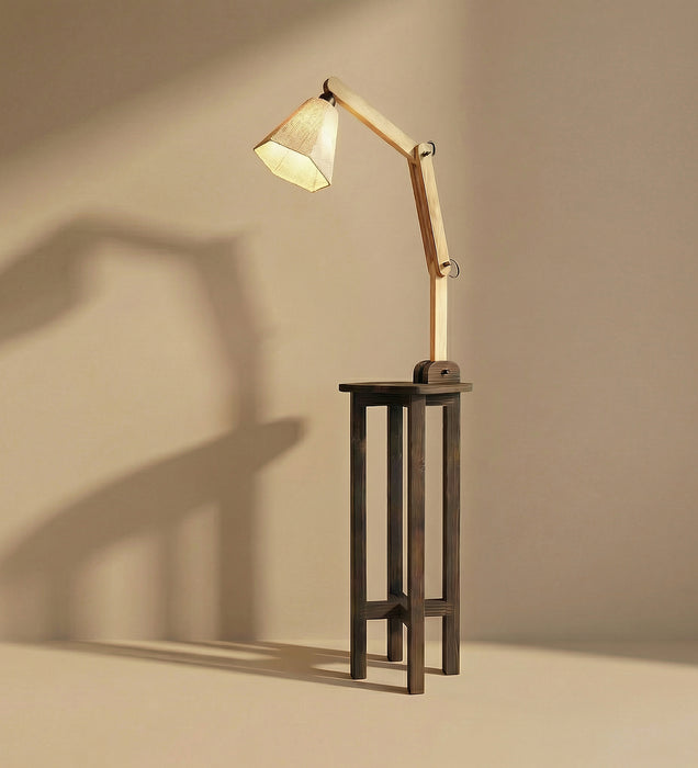 Centaur Wooden Floor Lamp with Beige Fabric Lampshade