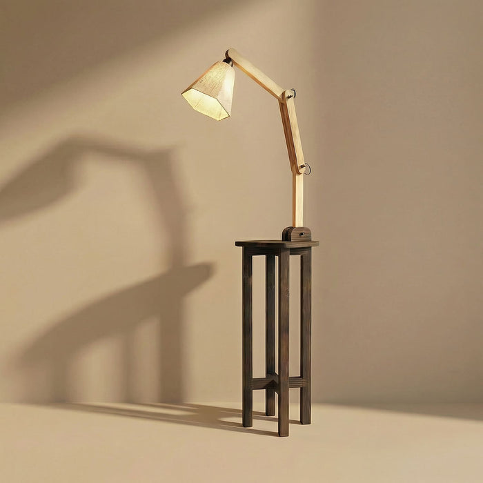Centaur Wooden Floor Lamp with Beige Fabric Lampshade