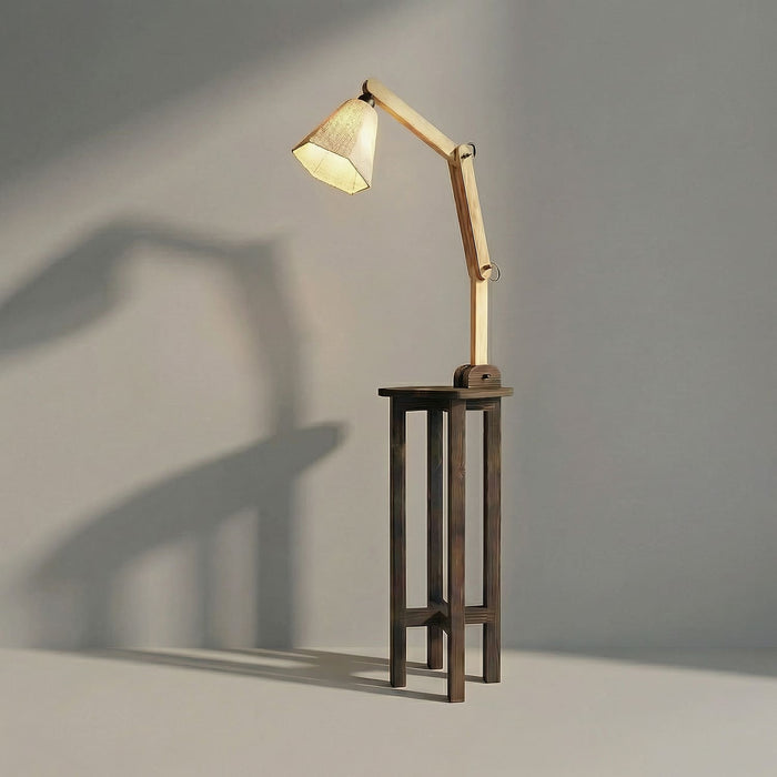 Centaur Wooden Floor Lamp with Beige Fabric Lampshade