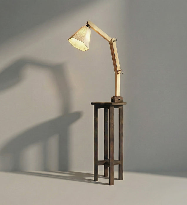 Centaur Wooden Floor Lamp with Beige Fabric Lampshade