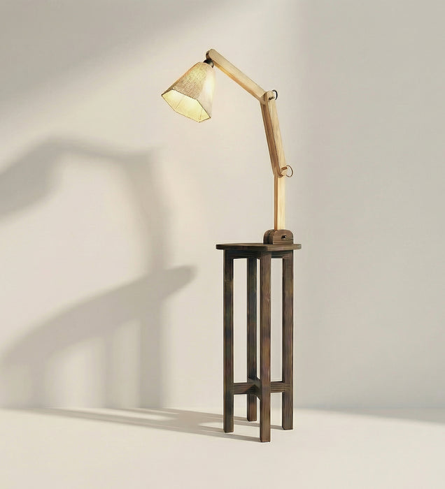 Centaur Wooden Floor Lamp with Beige Fabric Lampshade
