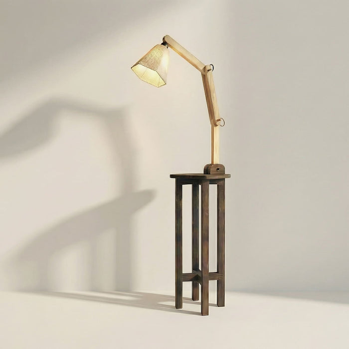 Centaur Wooden Floor Lamp with Beige Fabric Lampshade