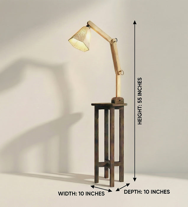 Centaur Wooden Floor Lamp with Beige Fabric Lampshade