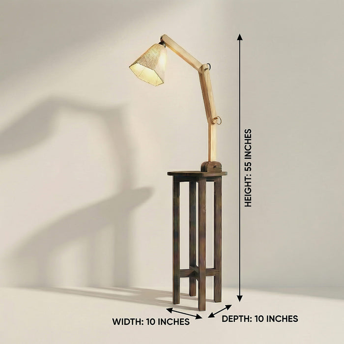 Centaur Wooden Floor Lamp with Beige Fabric Lampshade