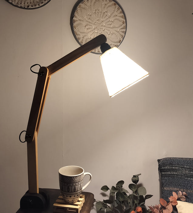 Centaur Wooden Floor Lamp with Beige Fabric Lampshade