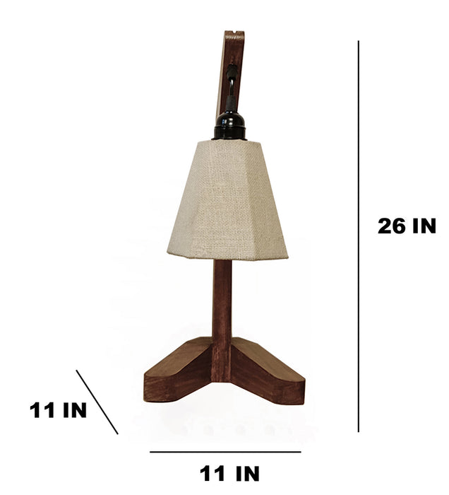 Charles Brown Wooden Table Lamp with White Jute Lampshade