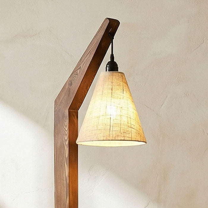 Charles Wooden Floor Lamp with Brown Base and Jute Fabric Lampshade