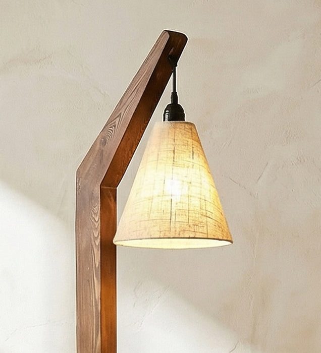 Charles Wooden Floor Lamp with Brown Base and Jute Fabric Lampshade