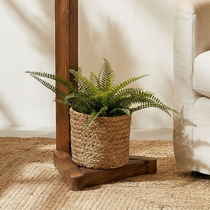 Charles Wooden Floor Lamp with Brown Base and Jute Fabric Lampshade