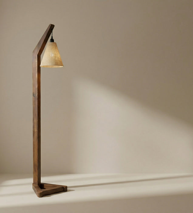 Charles Wooden Floor Lamp with Brown Base and Jute Fabric Lampshade
