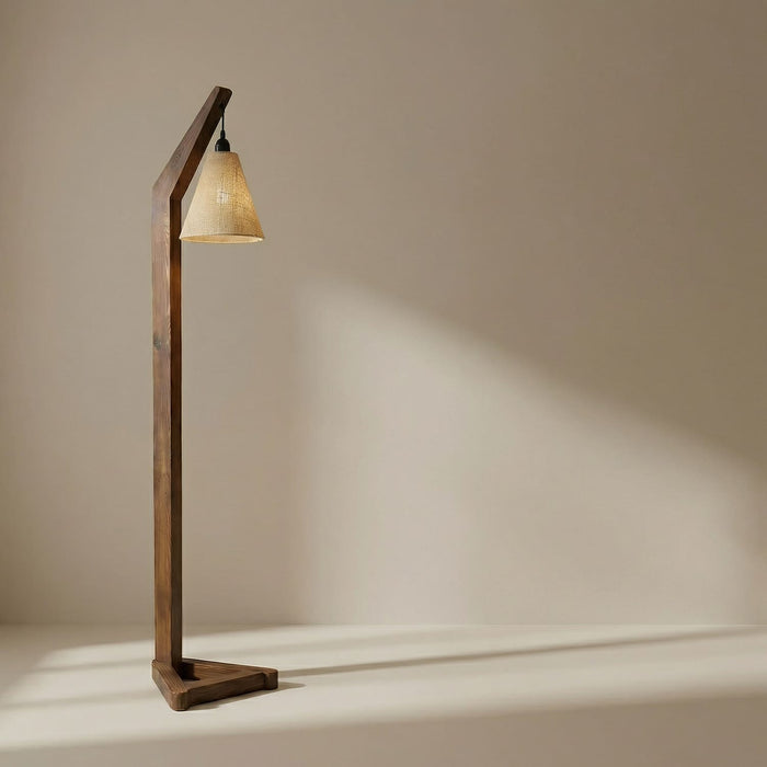 Charles Wooden Floor Lamp with Brown Base and Jute Fabric Lampshade