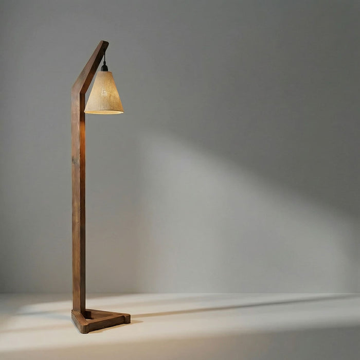 Charles Wooden Floor Lamp with Brown Base and Jute Fabric Lampshade