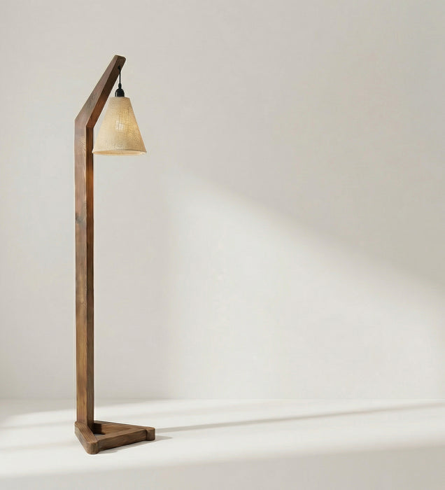 Charles Wooden Floor Lamp with Brown Base and Jute Fabric Lampshade