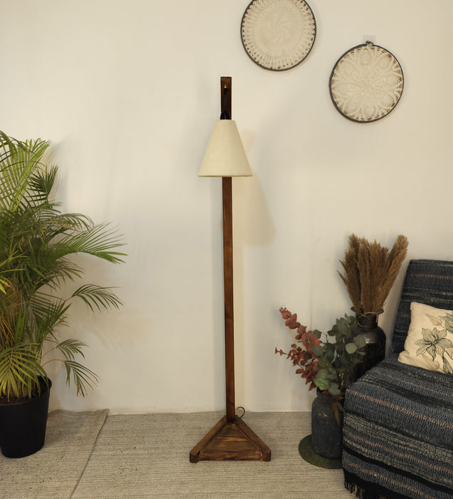 Charles Wooden Floor Lamp with Brown Base and Jute Fabric Lampshade