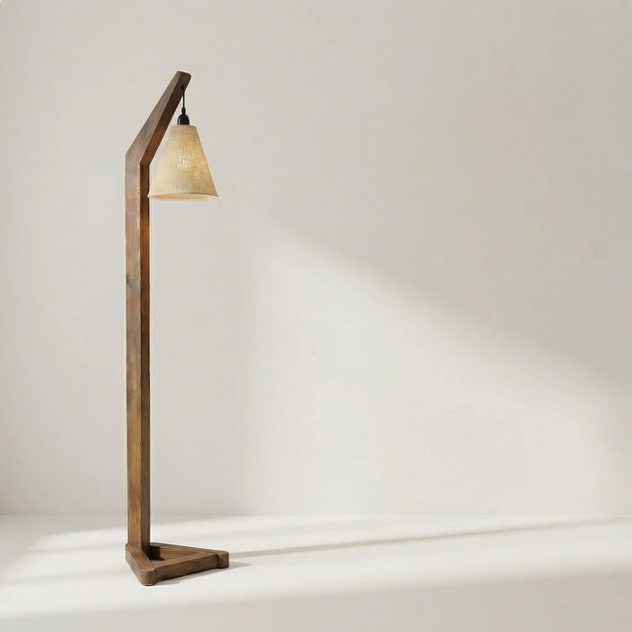 Charles Wooden Floor Lamp with Brown Base and Jute Fabric Lampshade