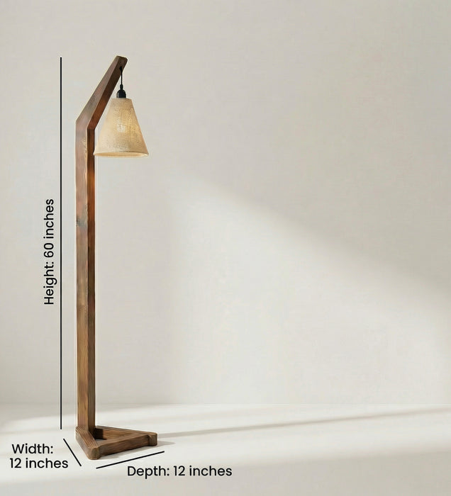 Charles Wooden Floor Lamp with Brown Base and Jute Fabric Lampshade